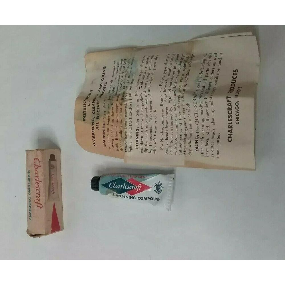 Vintage 1950s Charlescraft Sharpening Compound Box Instructions Ad Advertisement